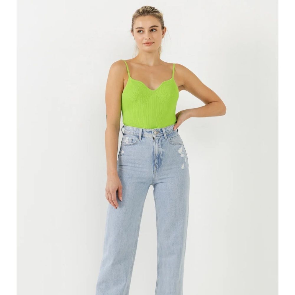 GREY LAB Lime Green Ribbed V-Neck Bodysuit